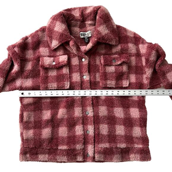 Beach Riot Laurie Buffalo Check Plaid Sherpa Berry Shacket Shirt Jacket M - Picture 4 of 7